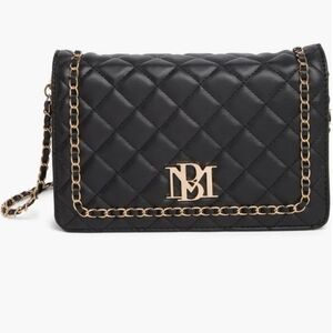 BADGLEY MISCHKA Black Vegan Leather Big Diamond Quilted Crossbody Bag NWT